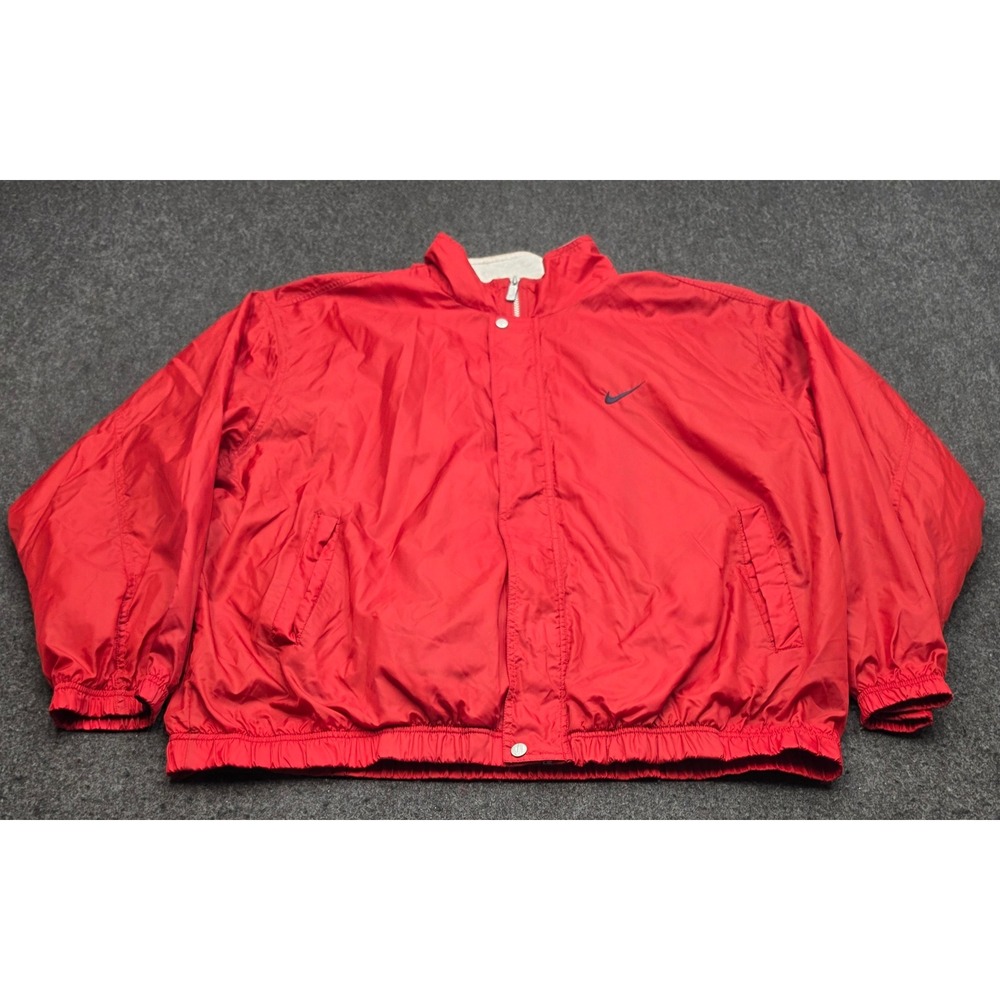 Y2K Nike Windbreaker Jacket Mens XXL Red Embroidered Swoosh Lined Full Zip
